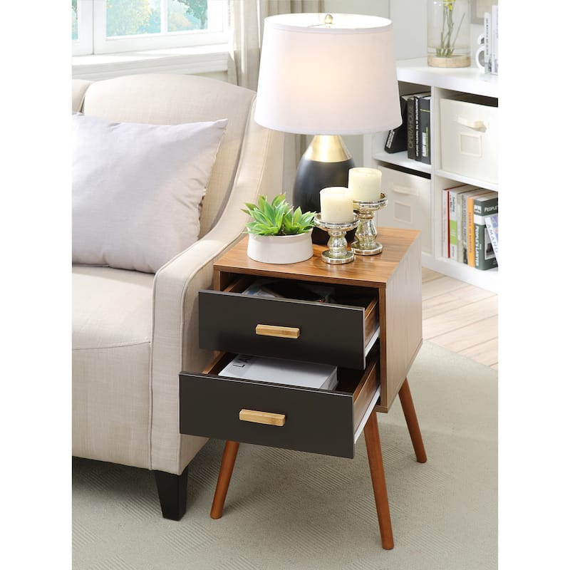 Classic 2 Drawer End Table - Solid Wood Legs, Stylish Decor, Living Room Accent Table, Storage Solution - 23.75