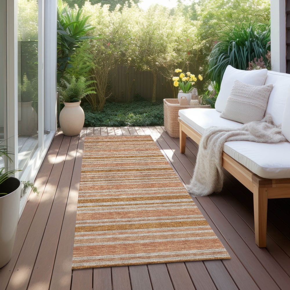 Machine Washable Indoor/ Outdoor Thin Cabana Stripe Chantille Rug