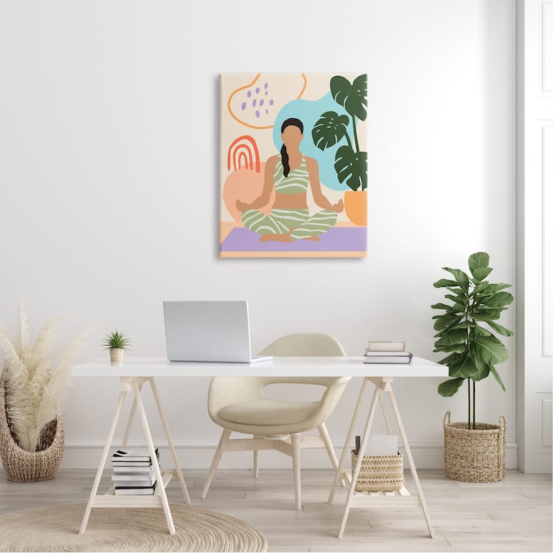 Stupell Modern Botanical Yoga Exercise Person Meditation Canvas Wall Art