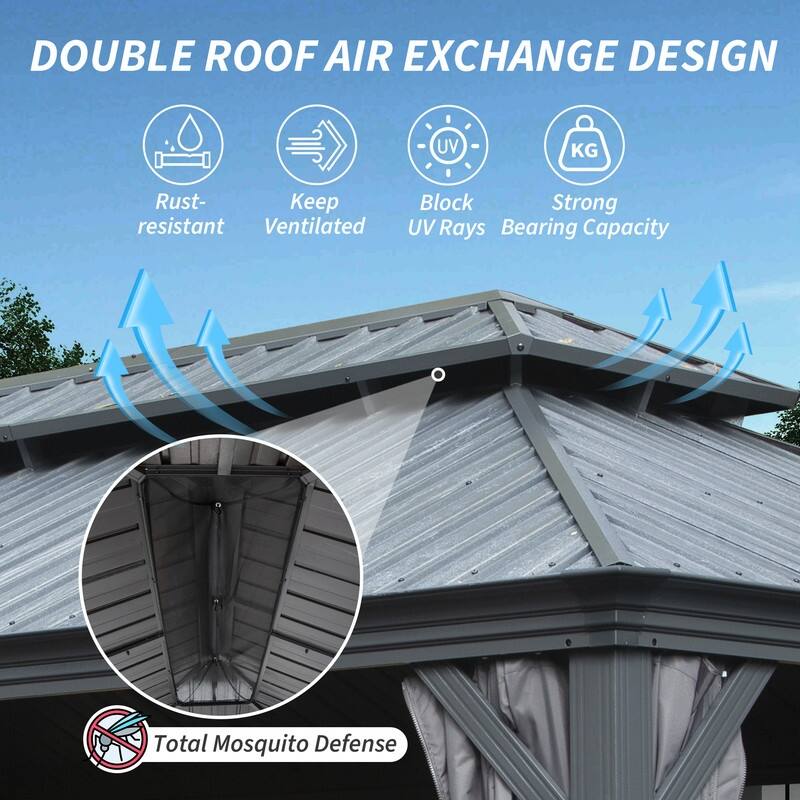 Domi Hardtop Gazebo with Galvanized Steel Double Roof and Aluminum Frame