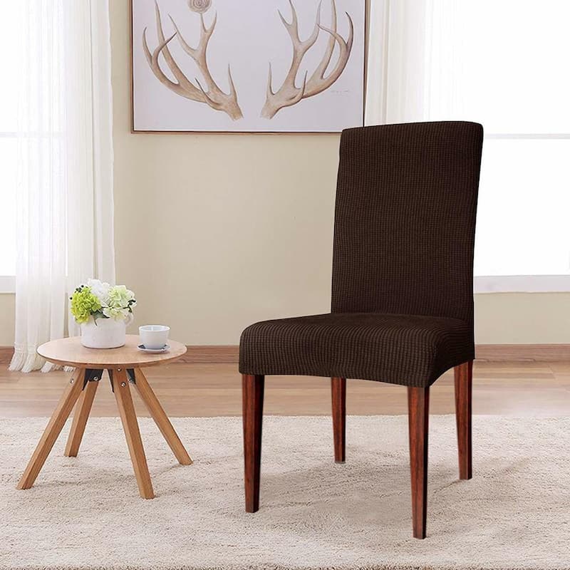 Enova Home Elegant Knitting Jacquard Box Cushion Dining Chair Slipcover - Chocolate