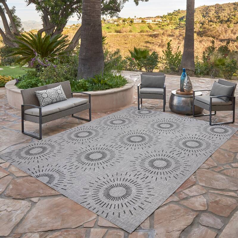 Gertmenian Tropea Tiaret Indoor Outdoor Flatweave Rug, Boho Sunburst Design