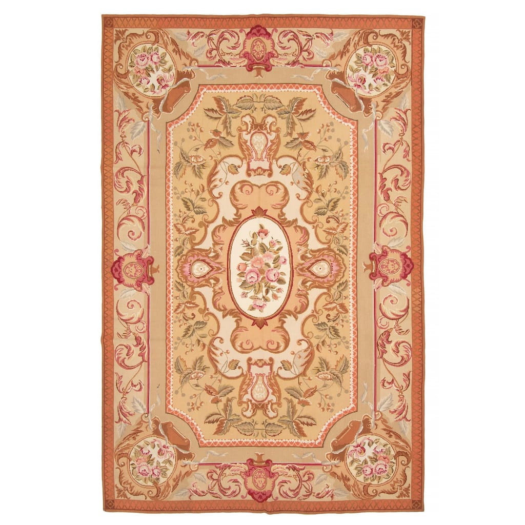 ECARPETGALLERY Flat-Weave Dynasty Beige Cotton Tapestry Kilim - 5'7 x 8'7