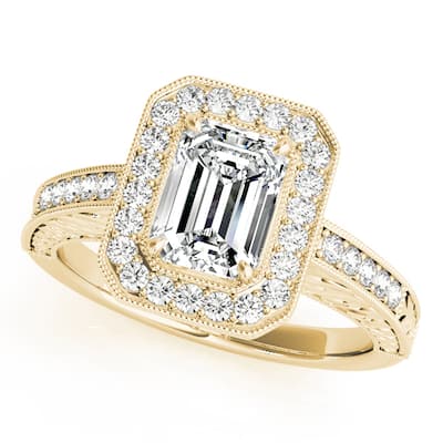 Auriya 14k Yellow Gold Lab Grown Emerald Diamond Halo Engagement Ring 0.50 to 5.00 ct. tw. (F-G VS)