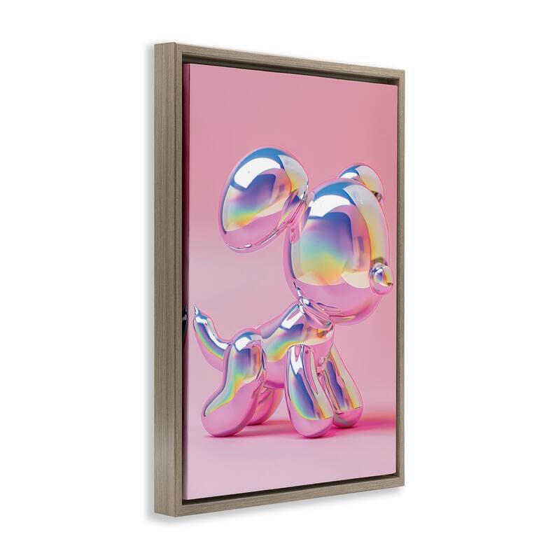 Stupell Pink & Iridescent Trendy Dog Framed Floater Canvas Wall Art Design By LSR Design Studio