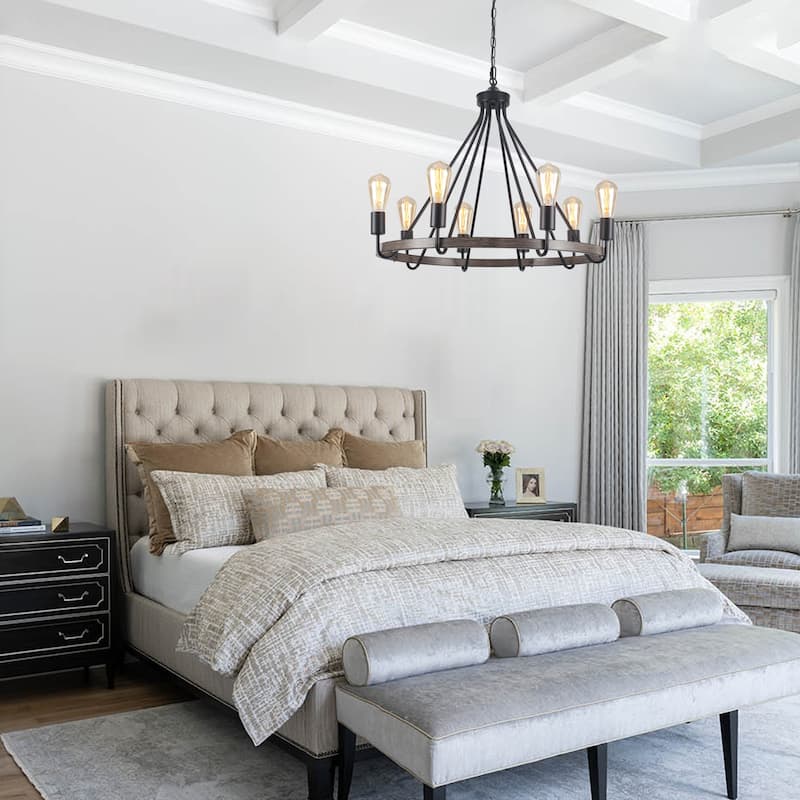 8-Light Candlestick Circle Wagon Wheel Foyer Chandelier Linear Island Chandelier Lighting for Dining Room