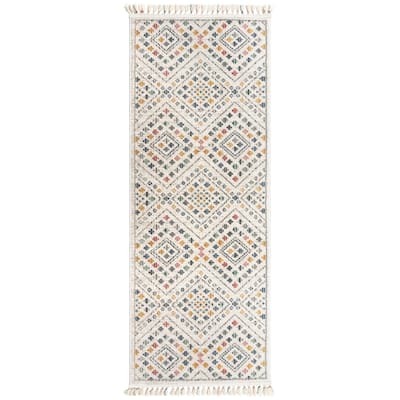 Gertmenian Amiens Moroccan Bohemian Tribal Ivory/Multi-Color Polyester Style Fringe Area Rugs