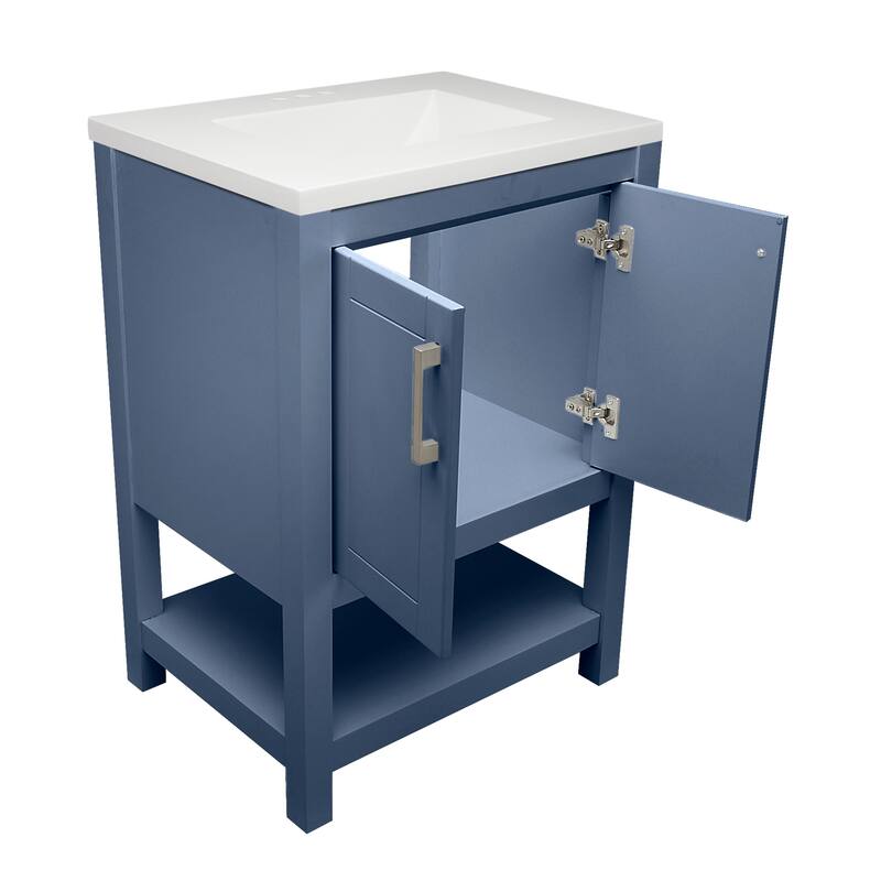 Taos 25" Bathroom Vanity with Cultured Marble Vanity Top Sink in White with White Basin