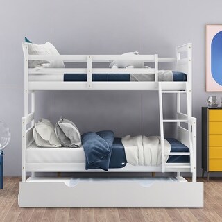 White Twin over Full Bunk Bed with Ladder and Safety Guardrail - Bed ...