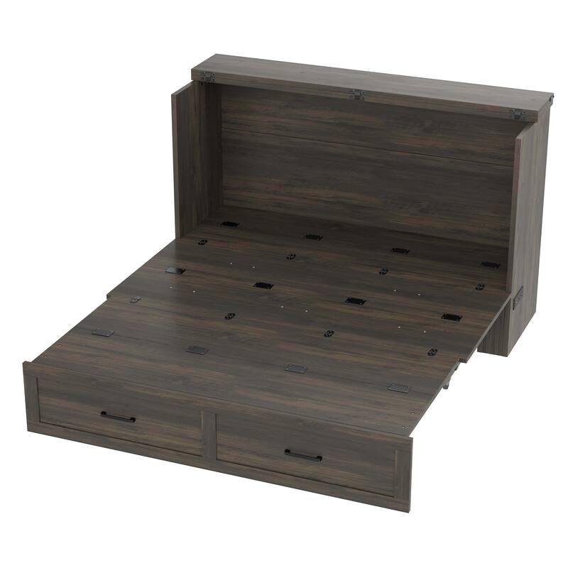 Full / Queen Murphy Bed Cabinet with Built in Charging Station Storage Drawer