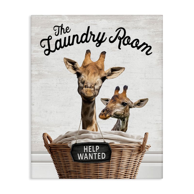 Stupell Help Wanted Laundry Room Giraffes Canvas Wall Art Design By Lettered and Lined - 24 x 30