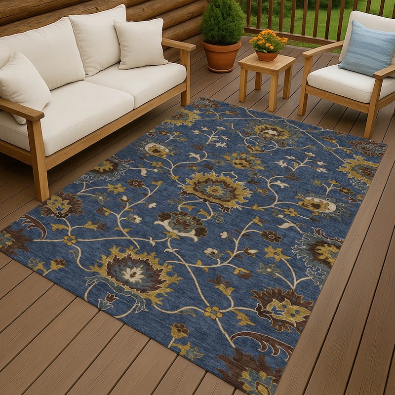 Machine Washable Indoor/ Outdoor Traditional Luna Chantille Rug