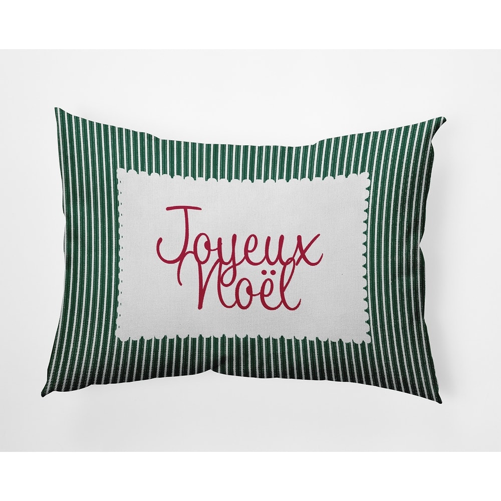 Joyeux Noel Ticking Christmas Indoor/Outdoor Throw Pillow