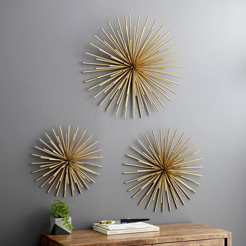 CosmoLiving by Cosmopolitan Metal 3D Starburst Wall Decor (Set of 3) - Silver, Gold, Black, Copper