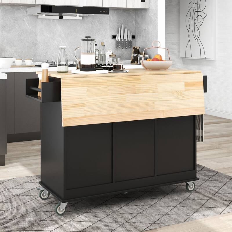 52.7 Inch Width Rolling Mobile Kitchen Island with Locking Wheels