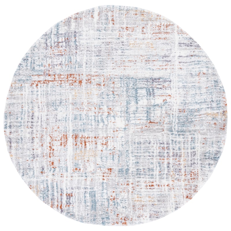 SAFAVIEH Berber Shag Penina Rug - 7' Round - Blue Rust/Ivory