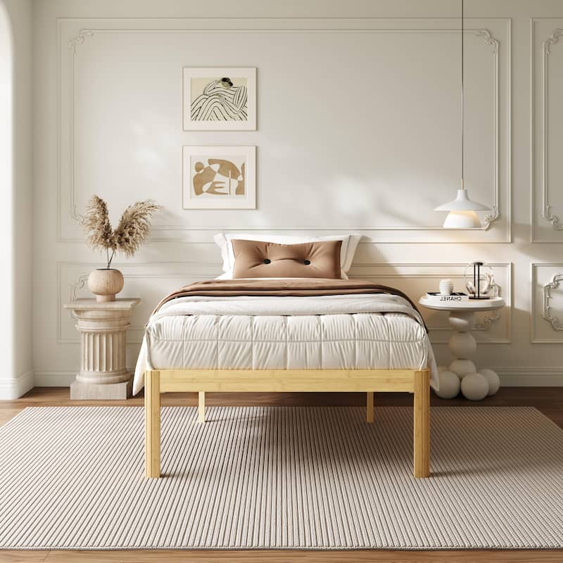 18-inch bamboo and metal platform bed frame, sturdy and durable, easy to assemble - Natural - Twin