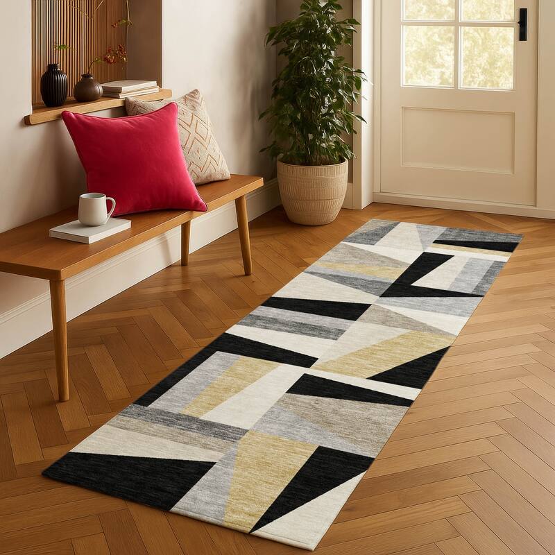 Machine Washable Indoor/ Outdoor Contemporry Mosaic Chantille Rug