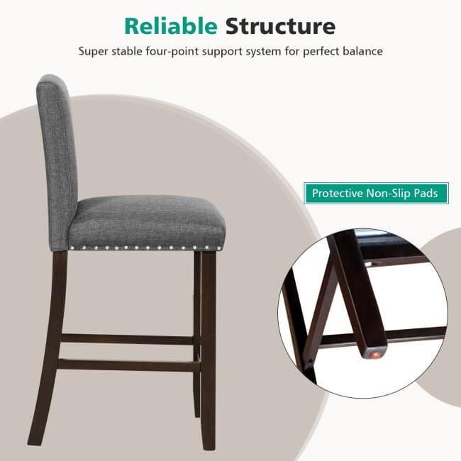 Set of 2 Bar Stools Linen Fabric Counter Height Chairs for Kitchen Island - 19" x 20" x 39" (L x W x H)