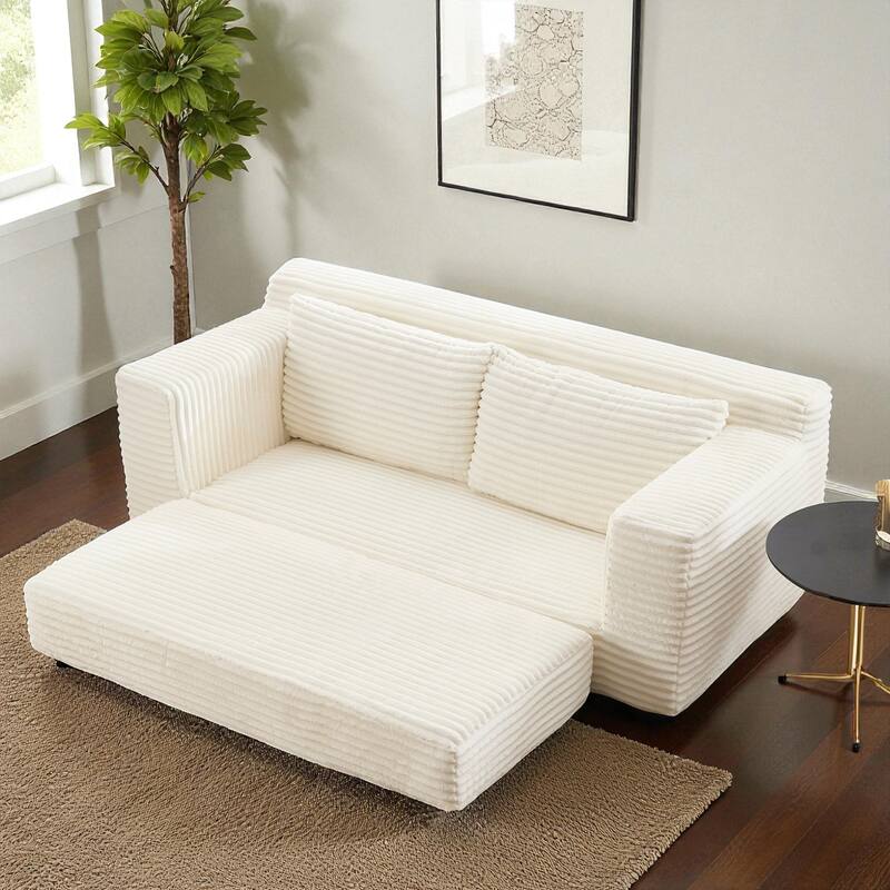 Convertible Memory Foam Loveseat Sofa Bed, No-Assembly Corduroy 2-in-1 Couch with Steel Frame for Small Spaces