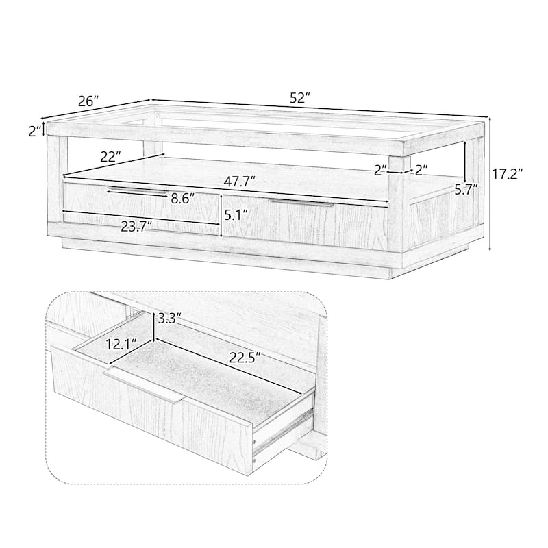 Coffee Table with 2 Drawers,Open Storage Shelf for Living Room