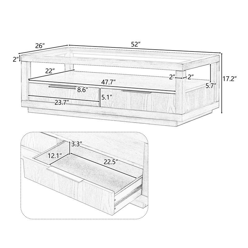 Modern Wood Coffee Table with 2 Drawers for Living Room