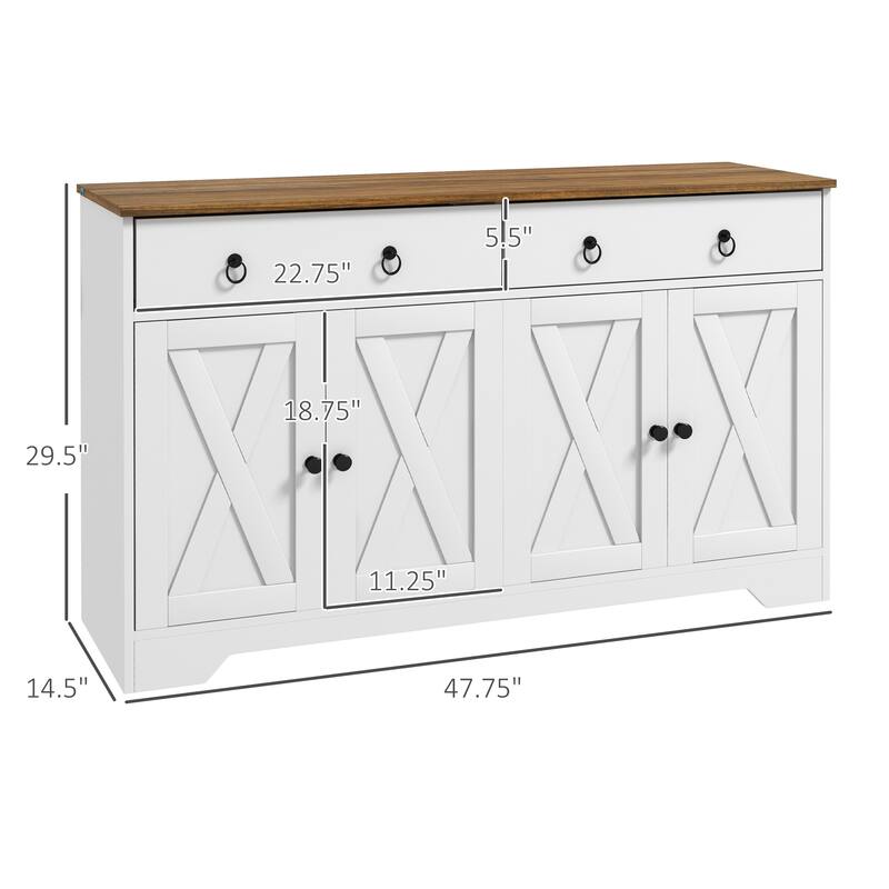 Sideboard,Buffet Cabinet with 2 Drawers,4 Barn-Style Doors and Adjustable Shelves