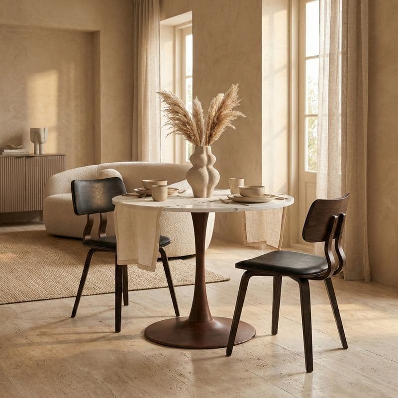 Bristol Modern 31" Round Sintered Stone Dining Table with Pedestal Base - Minimalist Scratch-Resistant Kitchen Table