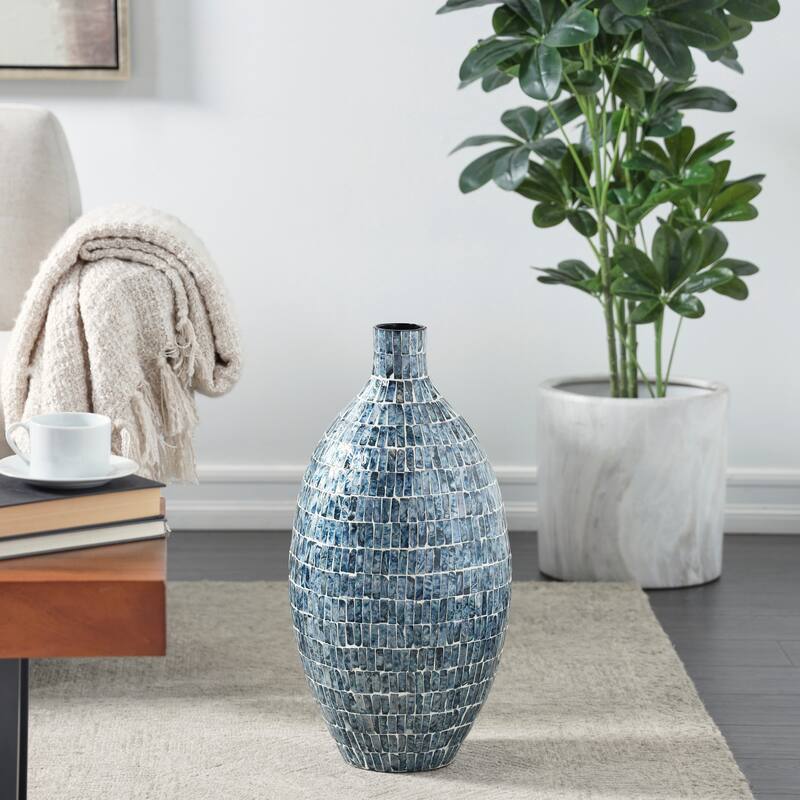 Blue Mother of Pearl Shell Handmade Mosaic Inspired Decorative Vase - Blue