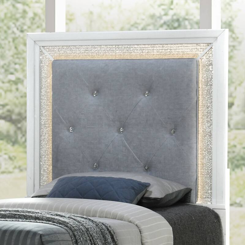 Reflections Pearl White Rhinestone Upholstered Panel Headboard with Lights - King, Queen, Full, Twin
