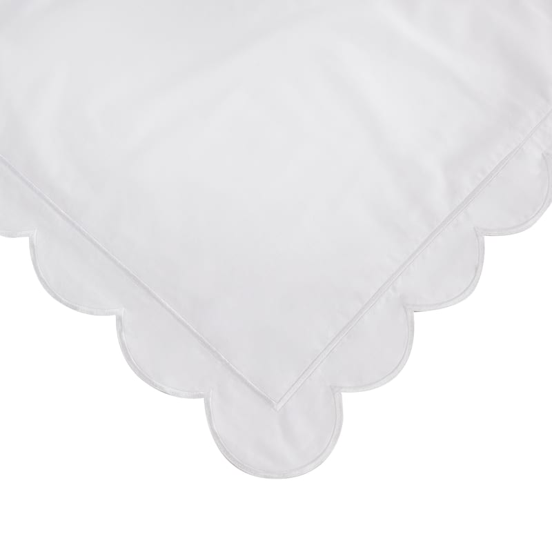 Percale Cotton Scalloped Embroidered Crisp Duvet Set and Sham - White - 3 Piece - Full - Queen