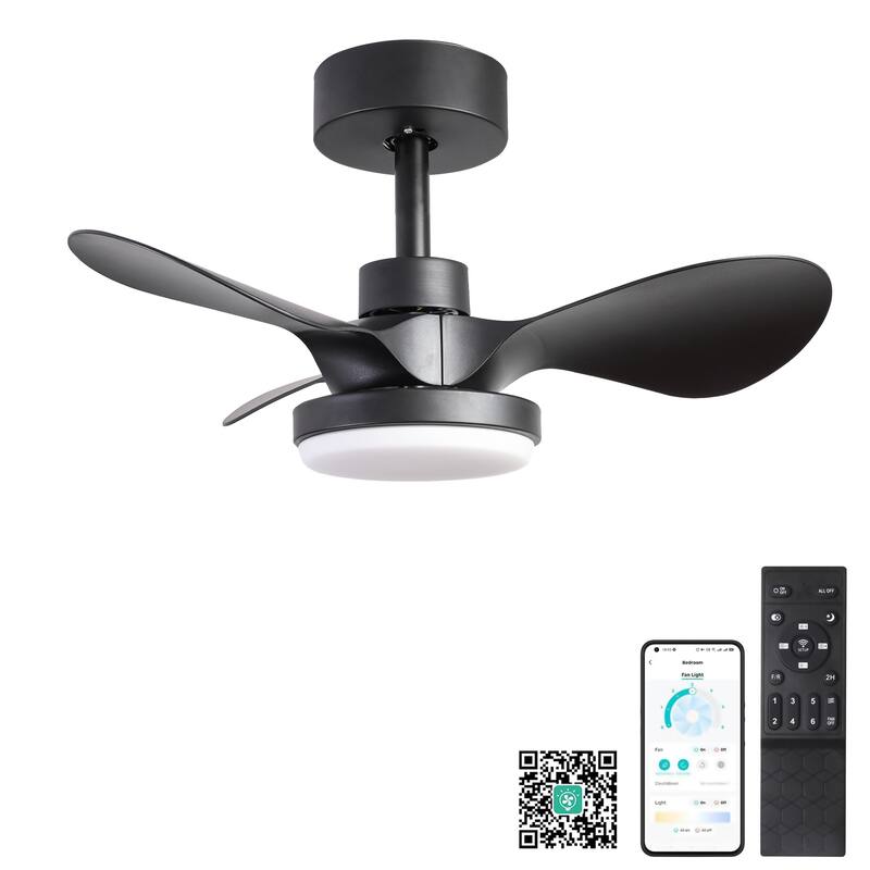 Sofucor 24/28 Inch Low Profile Ceiling Fan With Dimmable Light & Remote/App Control,Reversible Blades,6 Speeds,Quiet Dc Motor - 24 Inches - Black with Black ABS Blades