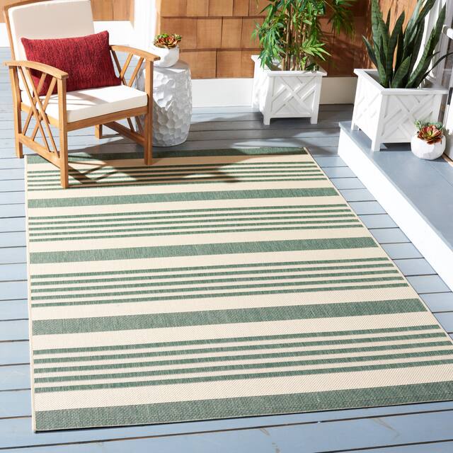 SAFAVIEH Courtyard Charmaine Indoor/ Outdoor Waterproof Area Rug - 4' Square - Beige/Dark Green