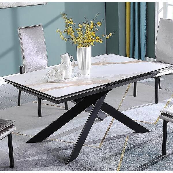 slide 2 of 8, Somette Extendable Marbleized Ceramic Top Table w/ Crisscross Steel Base