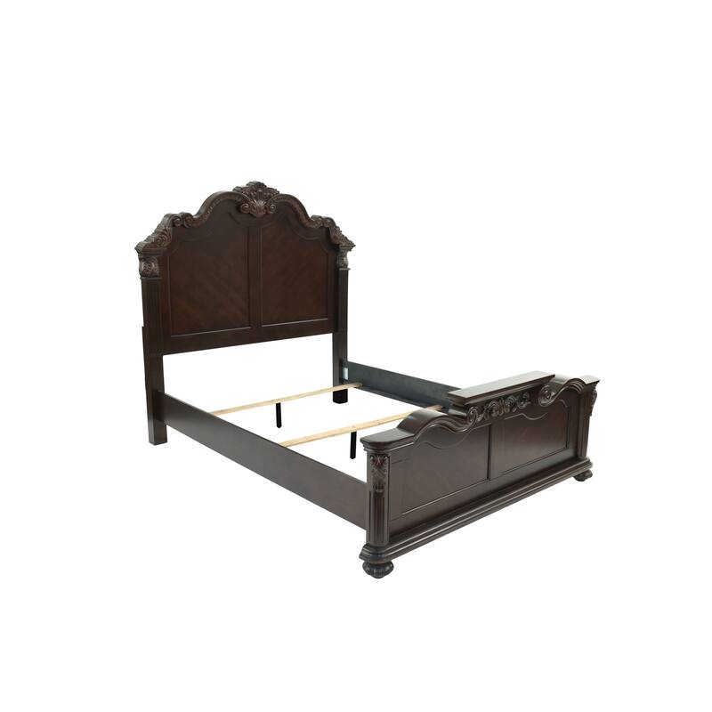 Traditional Style Bed Set Intricate Carved Ornated Headboard And Footboard Antique Cherry