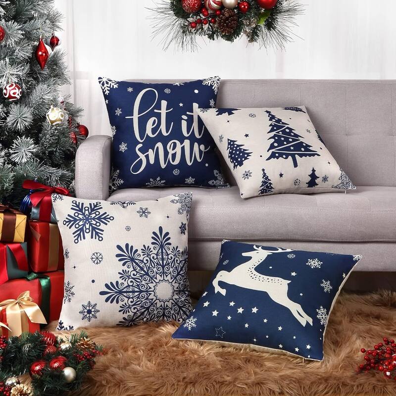 18x18 inch Xmas Winter Holiday Decorations Pillow Covers, Pillow Case - Blue