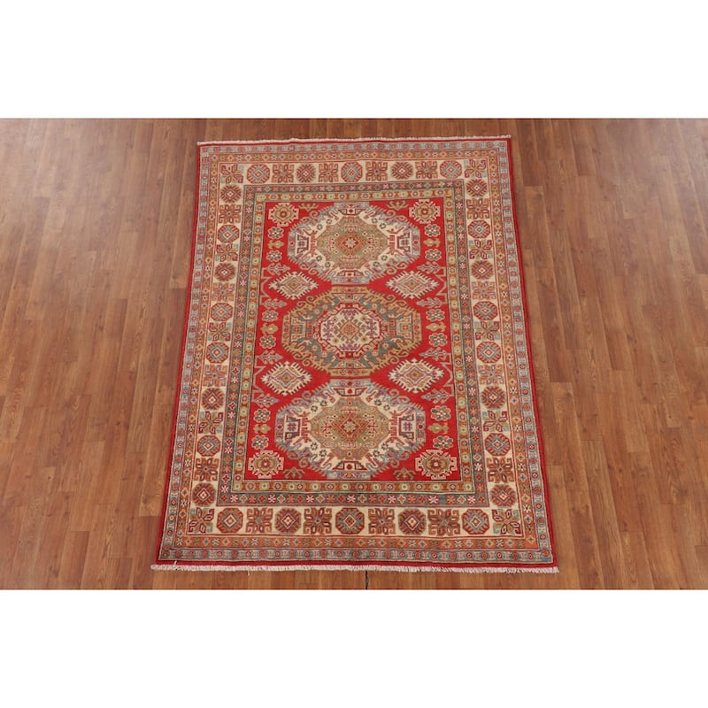 Oriental Red Kazak Area Rug Handmade Traditional Wool Carpet - 4'9" x 6'7"