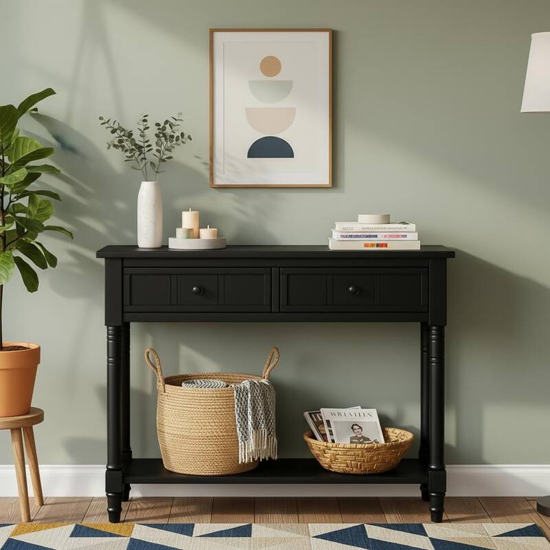 Daisy Carved-Leg Console Table with Dual Drawers & Display Shelf by Harper&Bright Designs