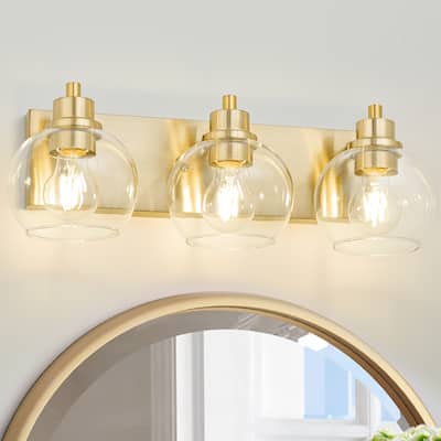 3 Light Bathroom Vanity Light Gold Modern Wall Sconce Mirror Light Fixture with Clear Glass