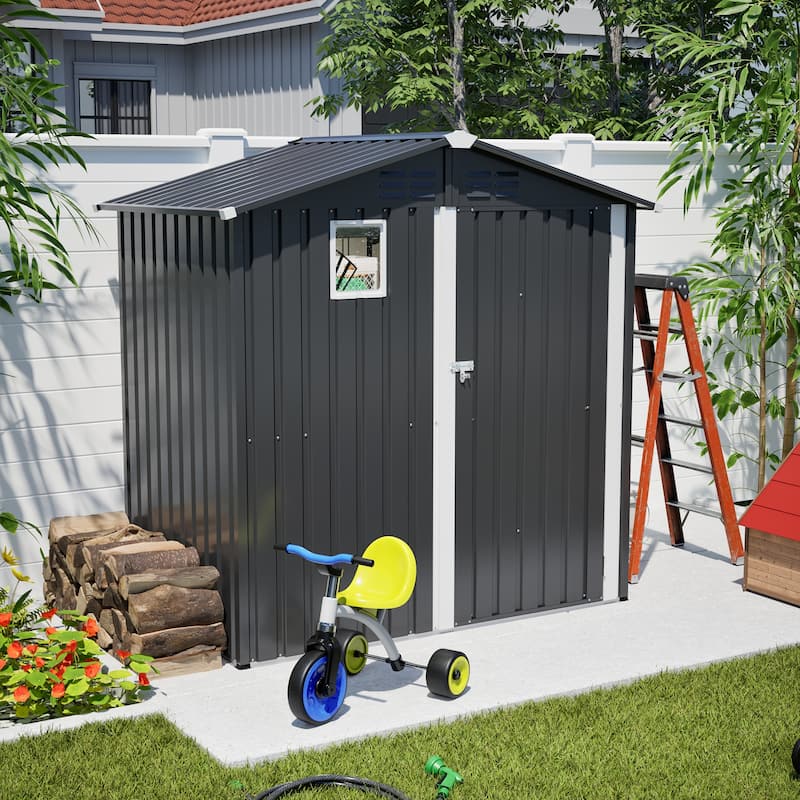 6x4 FT Metal Outdoor Storage Shed, Steel Utility Tool Shed Storage House