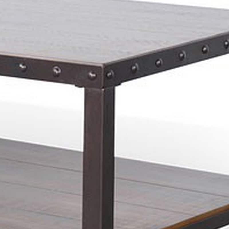 Ayka Coffee Table w Shelf, Nailhead Accent, 48 Inch Rectangular Brown