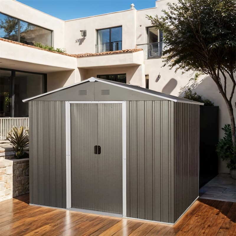 8ft x 6ft Outdoor UV Resistant Metal Storage Shed w/ Doors and Window