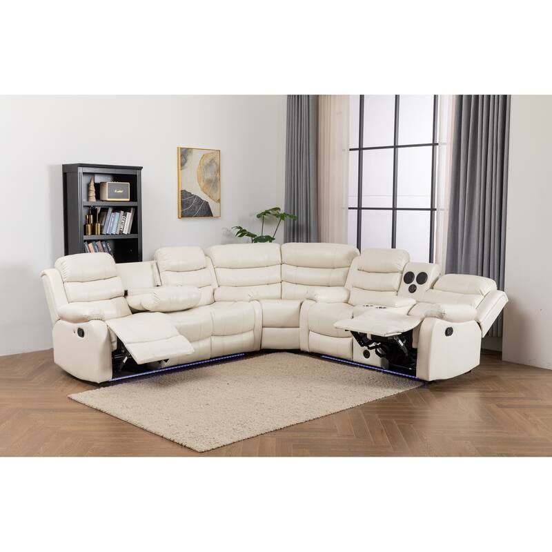 Donivi LED Faux Leather Reclining Sectional With Speakers