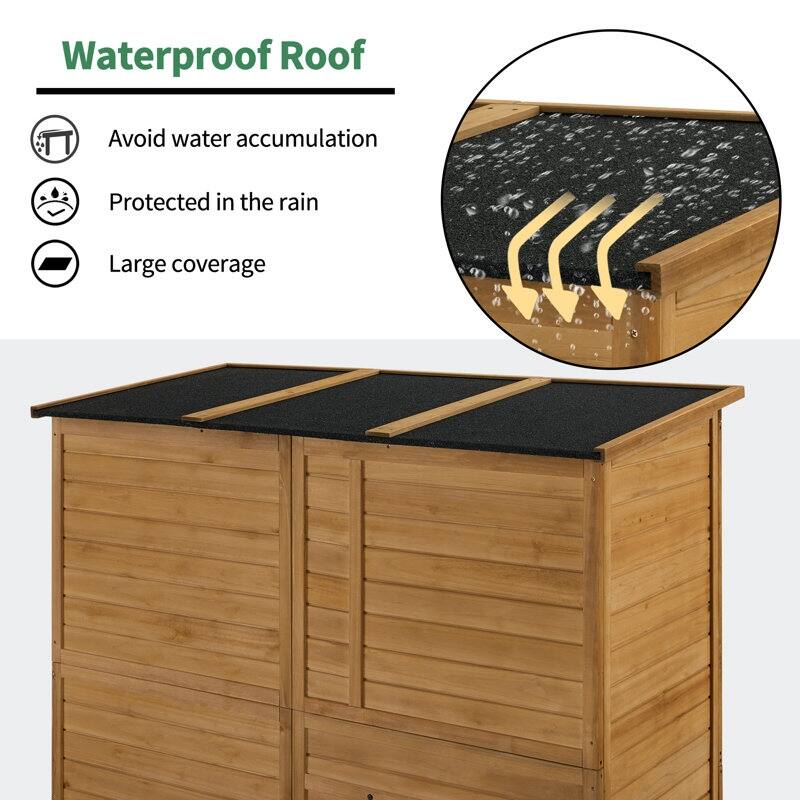 MCombo Outdoor Storage Shed with 3 Shelves, Outside Wood Storage Cabinet with 1 Foldable Table for Yard, Garden, Patio1815