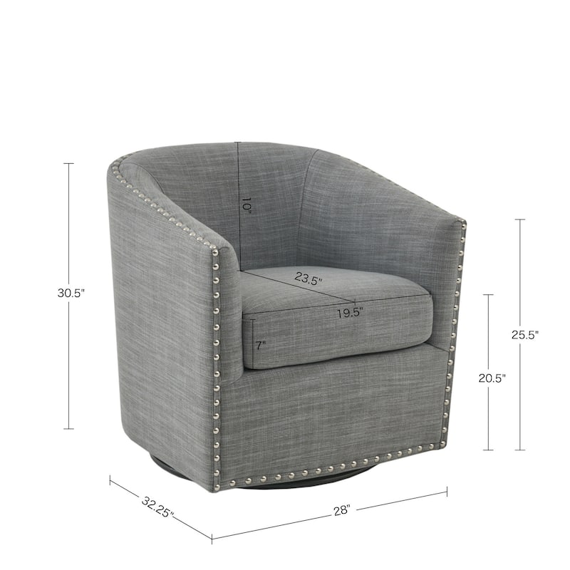 Madison Park Tyler Upholstered Swivel Barrel Chair with Nailheads