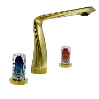 Modern Widespread 3 Hole, 2-handle Bathroom Faucet with Red and Blue Glass Handles