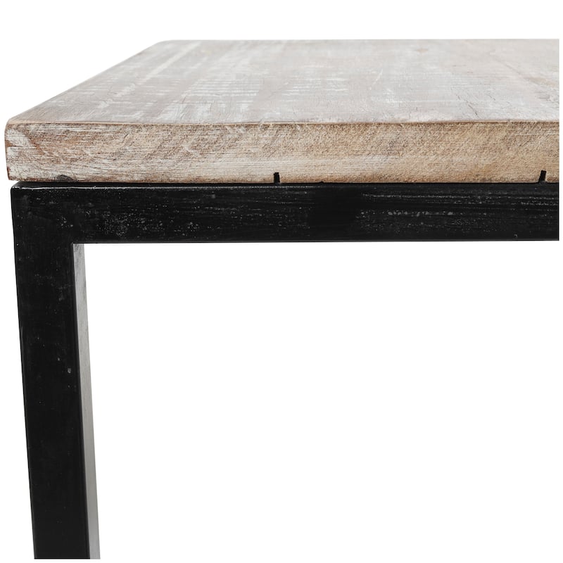Brown Wood Rustic Accent Table with Black Metal Base