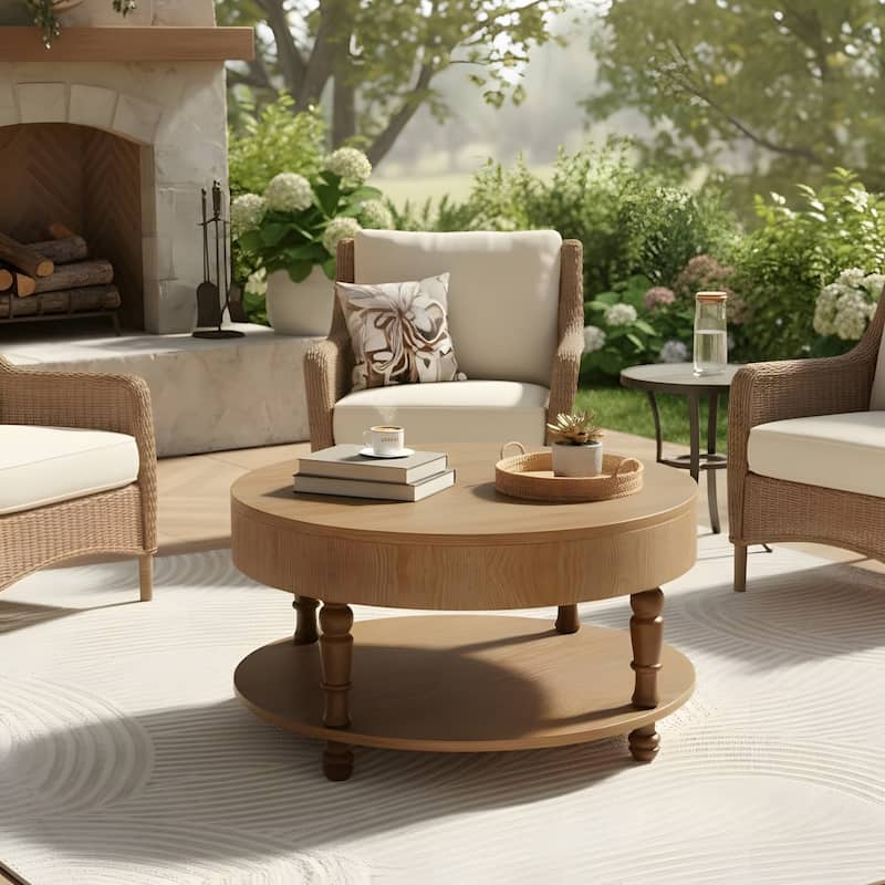 31.5" Modern Round Flip-top Coffee Table with Hidden Compartment