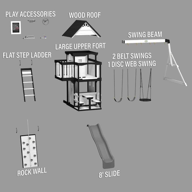 Backyard Discovery Canyon Creek White Cedar Wood Swing Set, Wave Slide - 17'0" x 13'5"