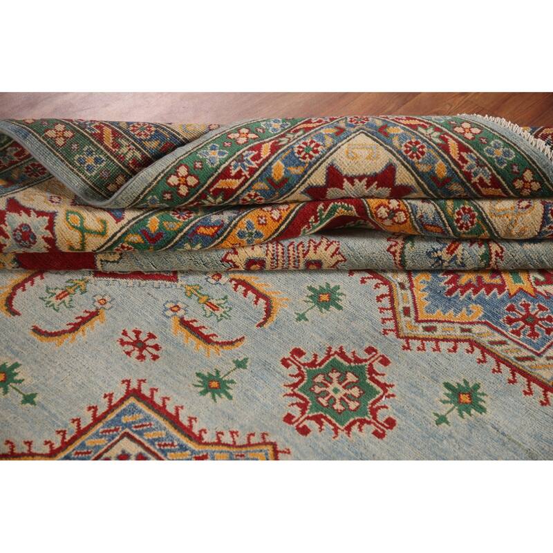 Geometric Blue Kazak Oriental Area Rug Handmade Wool Carpet - 9'11" x 12'8"